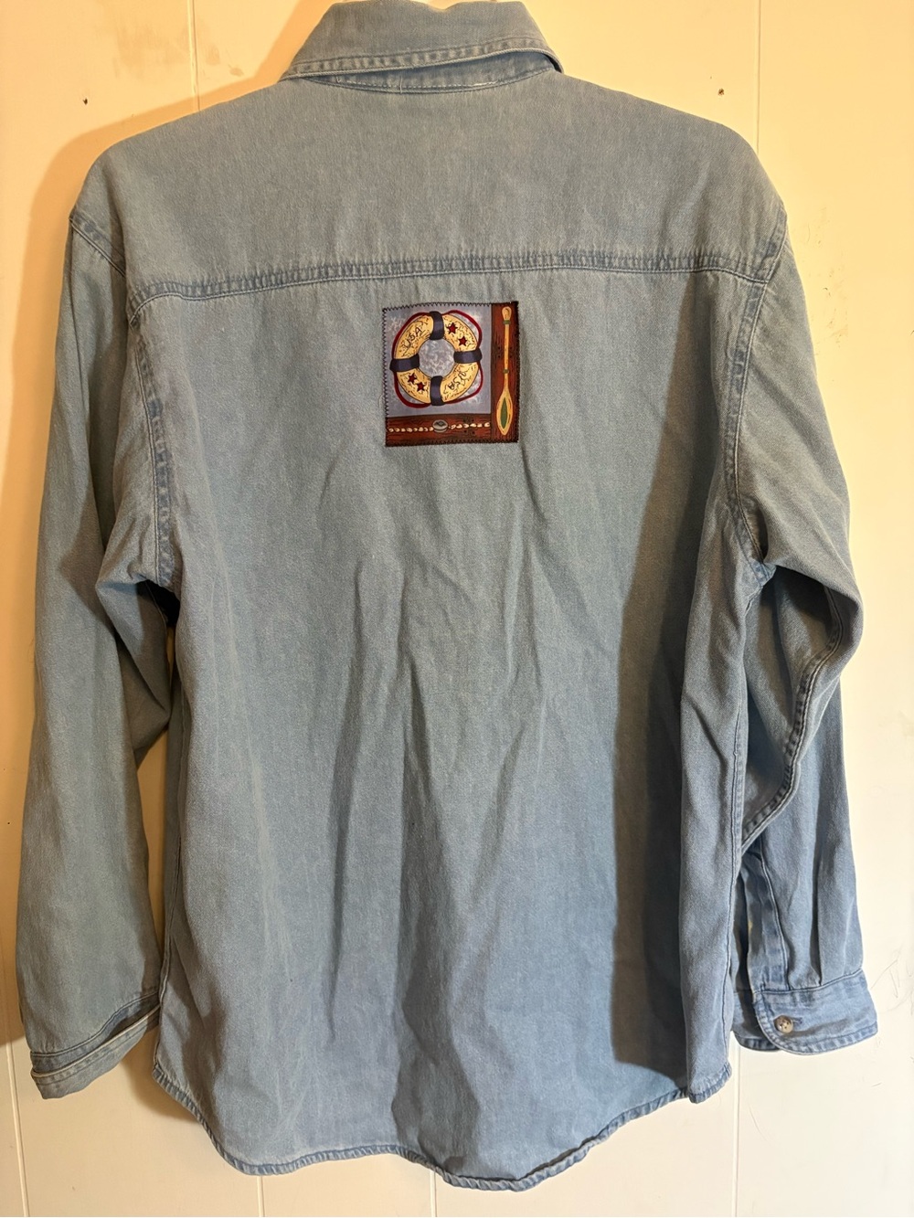 90s Better Things Nautical Denim Button Up Shirt Lighthouse Teacher Grandma VTG - Picture 2 of 8